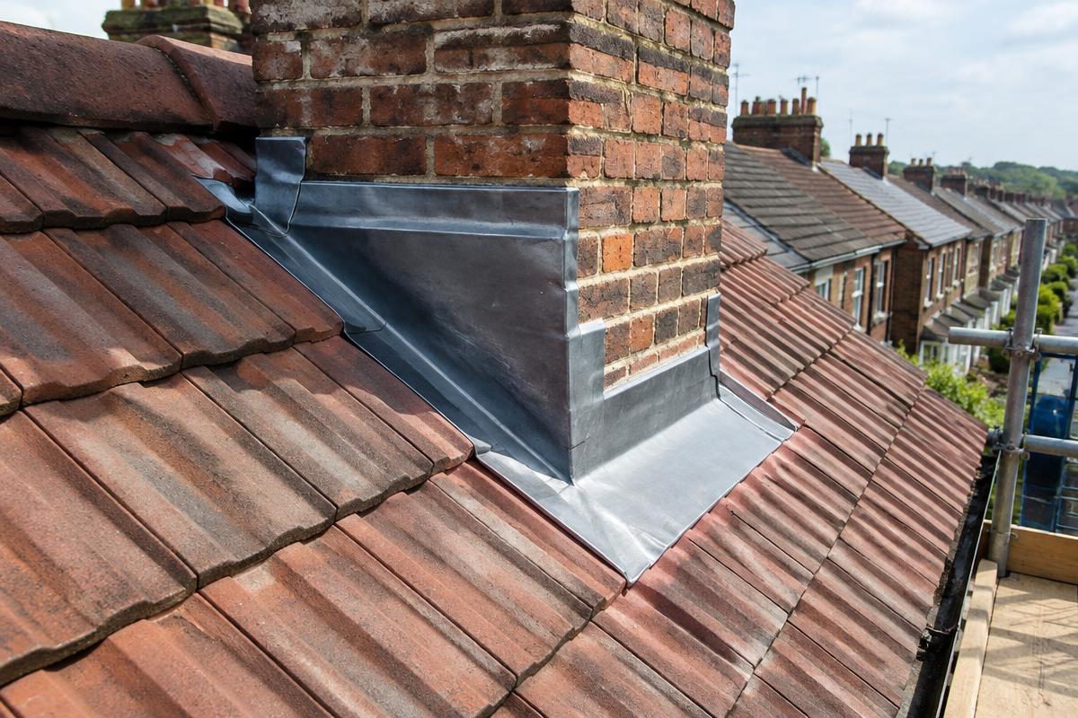 New lead flashing around a brick chimney
